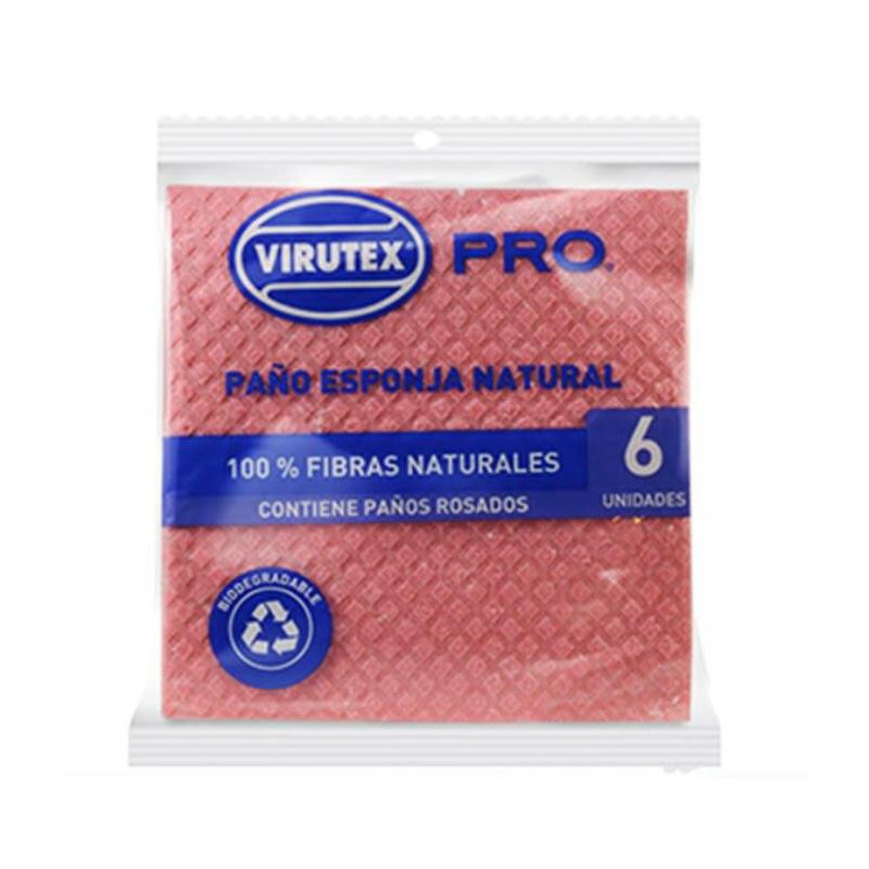Paño Esponja Rosado 6 Und Virutex Pro